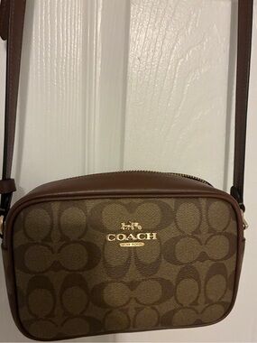 COACH Brown Signature Canvas Crossbody with Leather Trim